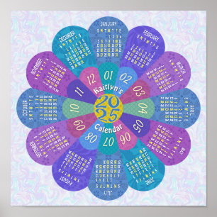 Poster Calendário 2025 Personalizado de Flor Roxo Único B