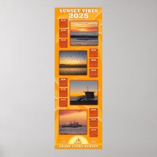 Poster Calendário 2025 Pôr do Sol e Vibrações de Praia