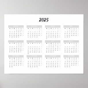 Poster Calendário 2025 por Mês Parede Escritório Escola C