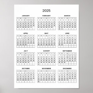 Poster Calendário 2025 Simples E Elegante