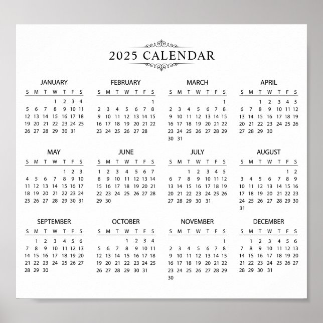 Poster Calendário 2025 Simples E Elegante | Pôster (Frente)