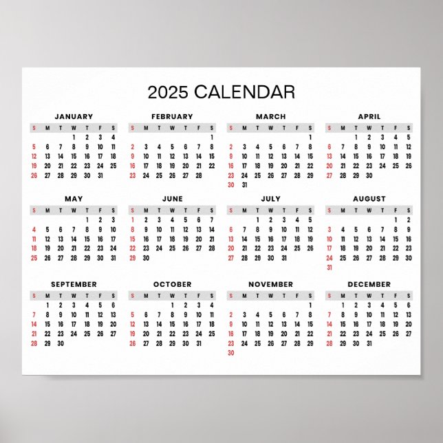Poster Calendário 2025 Simples E Elegante | Pôster (Frente)