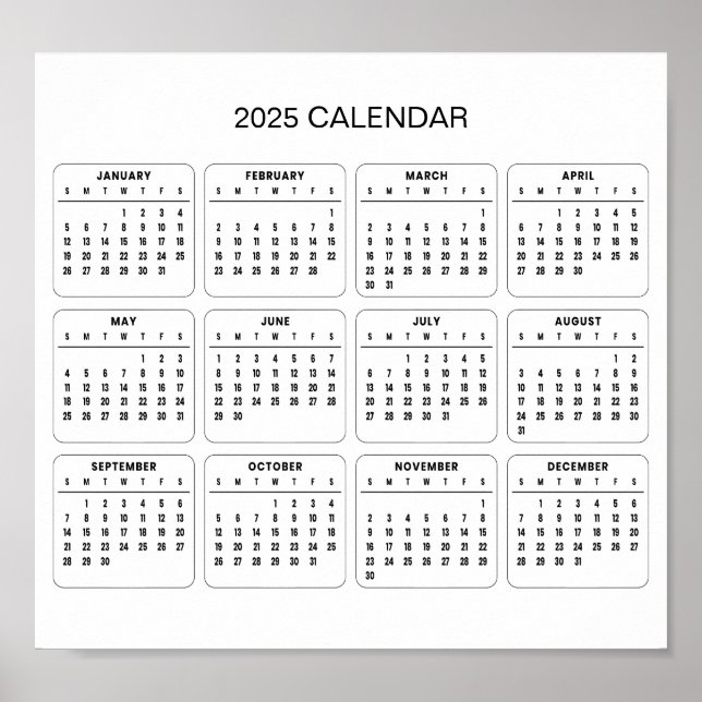 Poster Calendário 2025 Simples E Elegante | Pôster (Frente)