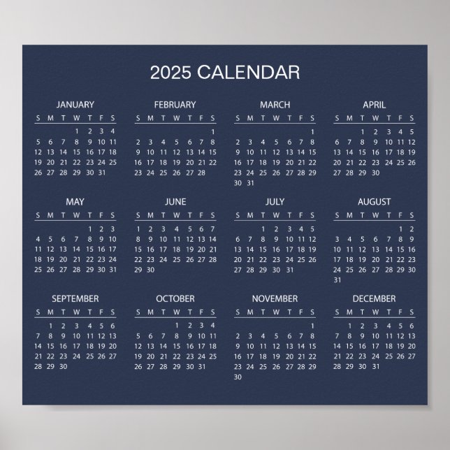 Poster Calendário 2025 Simples E Elegante | Pôster (Frente)