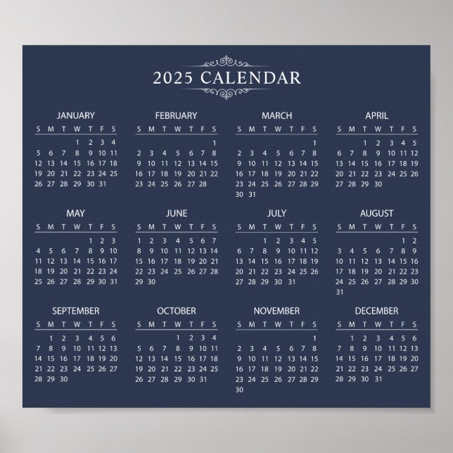 Poster Calendário 2025 Simples E Elegante | Pôster (Frente)