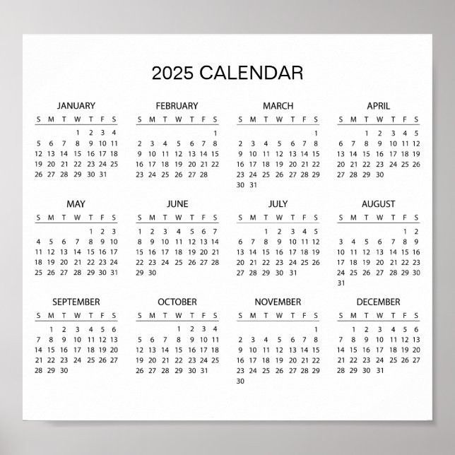 Poster Calendário 2025 Simples E Elegante | Pôster (Frente)