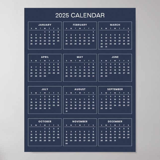 Poster Calendário 2025 Simples E Elegante | Pôster (Frente)