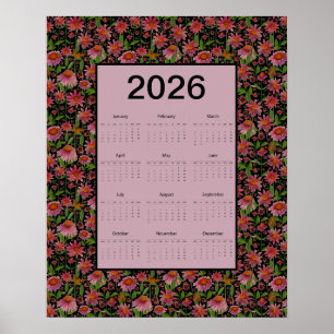 Poster Calendário 2026 Ano Inteiro Cone Flowers