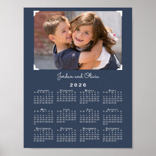 Poster Calendário 2026 com a sua Marinho de Foto e Nome A