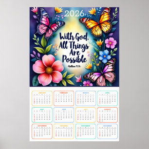 Poster Calendário 2026 Com Deus, Todas as Coisas São Poss