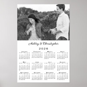Poster Calendário 2026 com Foto e Nomes de Casal Elegante