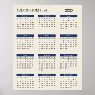 Poster Calendário 2026 com texto personalizado moderno