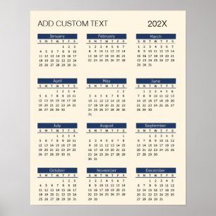 Poster Calendário 2026 com texto personalizado na moda   