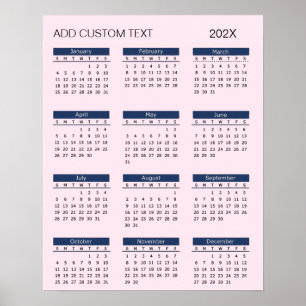 Poster Calendário 2026 com texto personalizado na moda   