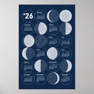 poster Calendário 2026 Fases da Lua Sashiko