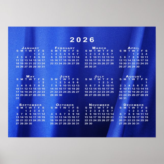 Poster Calendário 2026 no modelo de foto Abstrato azul (Frente)