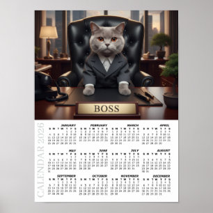 Poster Calendário 2026, O Chefe - Gatos Divertidos no Esc