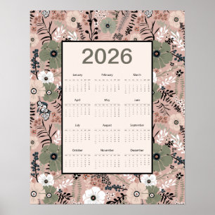 Poster Calendário 2026 Padrão Floral