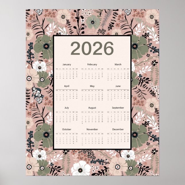 Poster Calendário 2026 Padrão Floral   (Frente)