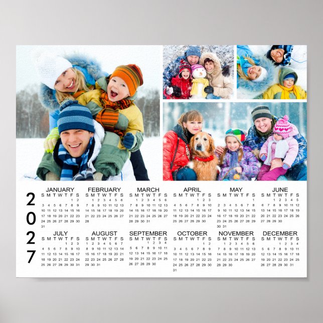 Poster Calendário 2026 para Colagem de 4 Fotos Personaliz (Frente)