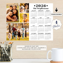Calendário 2026 para Colagem de 4 Fotos Personaliz