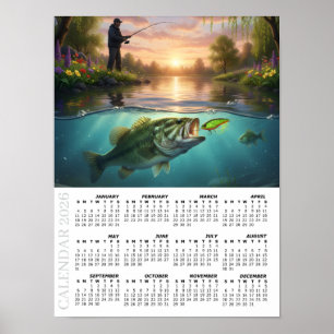 Poster Calendário 2026, Pesca de Robalo, Rio da Primavera