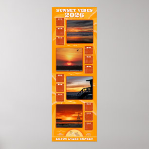 Poster Calendário 2026 Pôr do Sol e Vibrações de Praia
