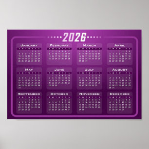 Poster Calendário 2026 Roxo