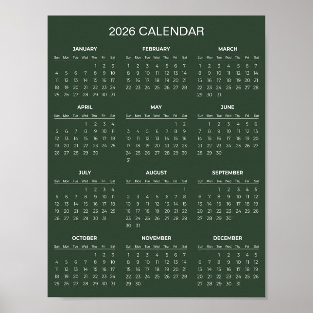 Poster Calendário 2026 Simples e Elegante |  (Frente)