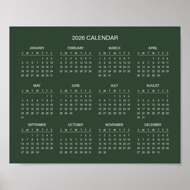 Poster Calendário 2026 Simples e Elegante |  (Frente)