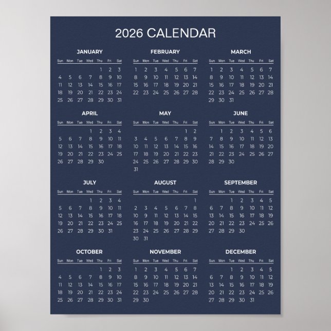 Poster Calendário 2026 Simples Mas Elegante |  (Frente)