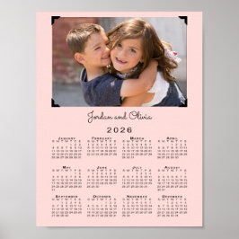 Poster Calendário 2026 Sua Foto e Nome Rosa