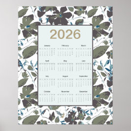 Poster Calendário 2026 Verde Azul Clematis Floral