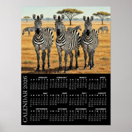 Poster Calendário 2026, Zebras, Safari Africano, África