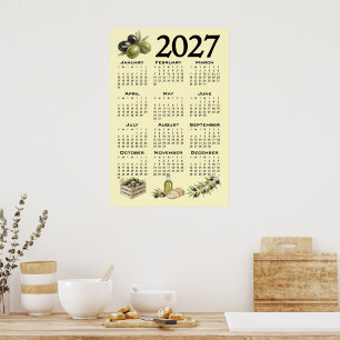 Poster Calendário 2027, Azeitonas Mediterrâneas, Amarelo