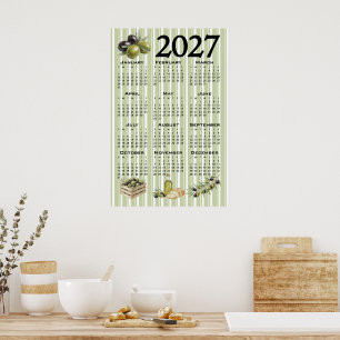 Poster Calendário 2027, Azeitonas Mediterrâneas, Listras 