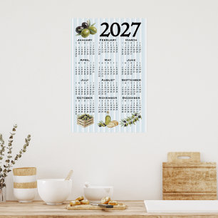 Poster Calendário 2027, Azeitonas Mediterrâneas, Listras 