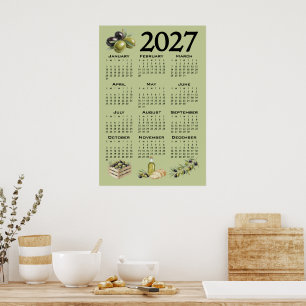 Poster Calendário 2027, Azeitonas Mediterrâneas, Verdes