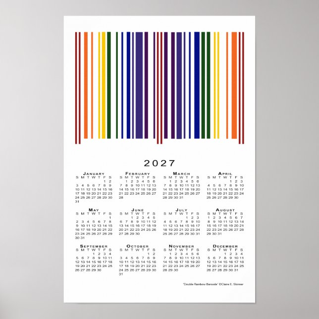 Poster Calendário 2027 Código de Barras Arco-Íris Duplo (Frente)