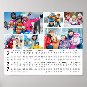 Poster Calendário 2027 com 6 Fotos Colagem de Fotos Perso