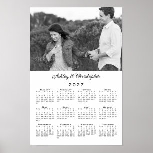 Poster Calendário 2027 com Foto e Nomes de Casal Elegante