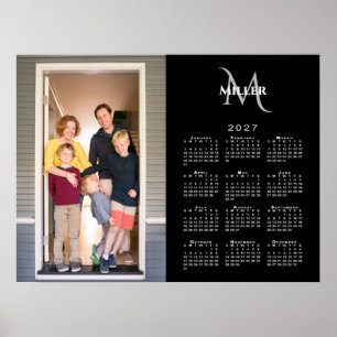 Poster Calendário 2027 Foto Personalizada Monograma Nome
