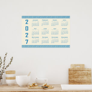Poster Calendário 2027, Fretwork Grego, Azul no Cosmic La