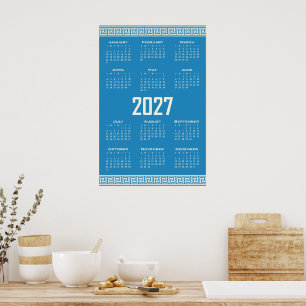 Poster Calendário 2027, Fretwork Grego, Cosmic Latte em A