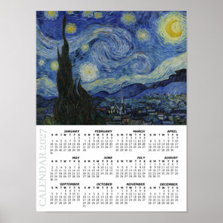 Poster Calendário 2027, Grande, Noite Estrelada / Van Gog