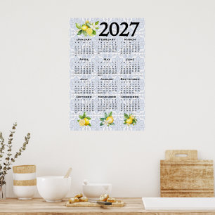 Poster Calendário 2027 Limões Italianos Azulejos Mediterr