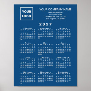 Poster Calendário 2027 Logotipo Texto Azul Negócios