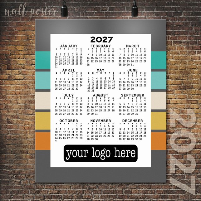 Poster Calendário 2027 - Minimalista Preto Branco Básico (2027 Calendar Poster)