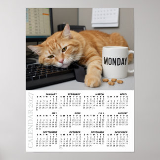 Poster Calendário 2027, Motivação de Segunda-feira - Gato