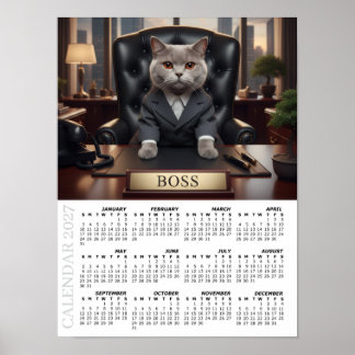 Poster Calendário 2027, O Chefe - Gatos Divertidos no Esc